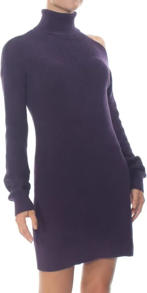 bar III $79 Womens New 1082 Purple One Shoulder Turtle Neck Sweater Dress S B B
