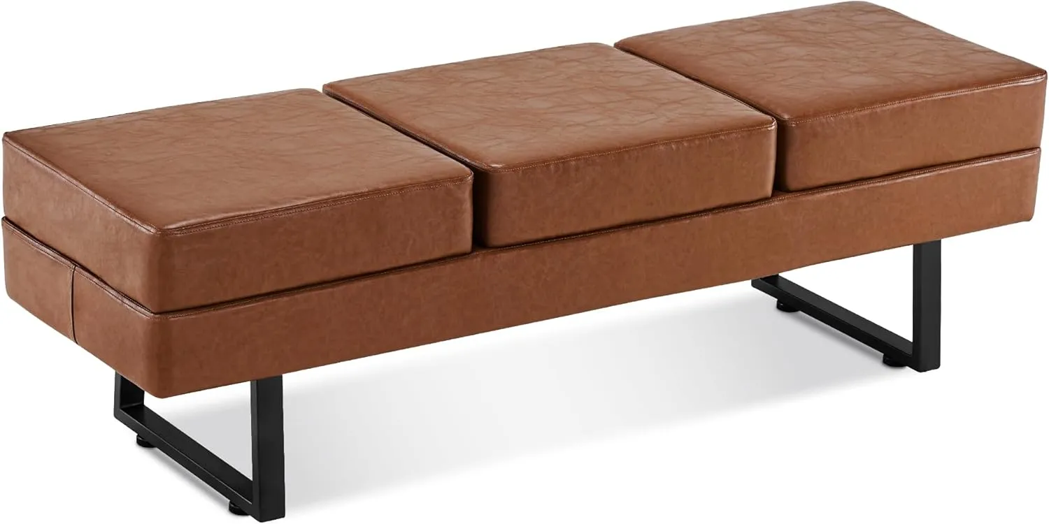 BarberPub Waiting Room Chairs, Heavy Duty Office Guest Reception Bench, Faux Leather Upholstered Lobby Chairs for Salon, Conference Room 7008 (Cognac)