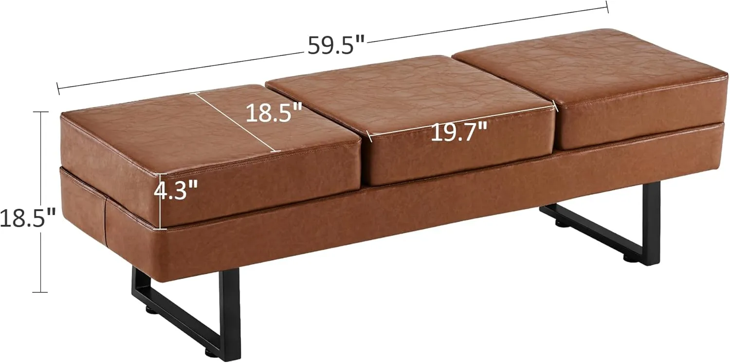 BarberPub Waiting Room Chairs, Heavy Duty Office Guest Reception Bench, Faux Leather Upholstered Lobby Chairs for Salon, Conference Room 7008 (Cognac)