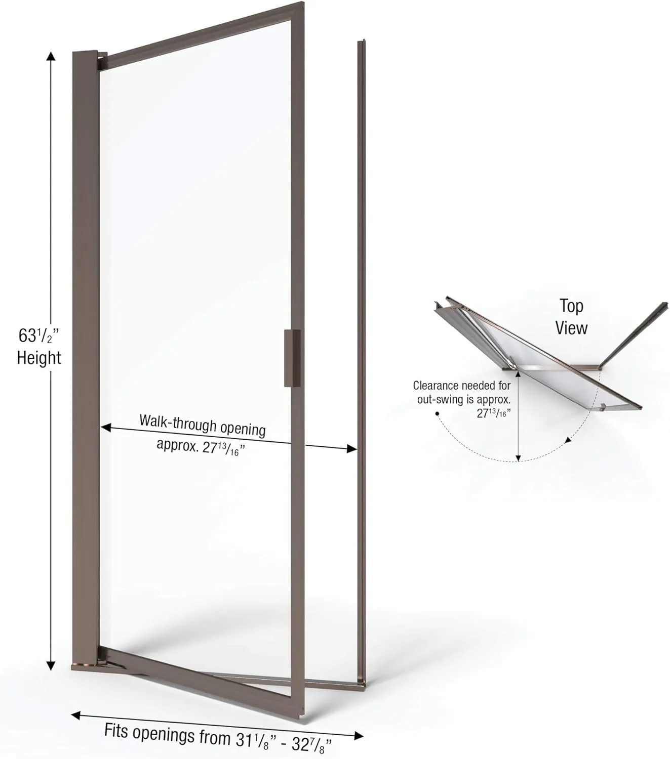 Basco Sopora 31.125- 32.875 in. Width, Pivot Shower Door, Obscure Glass, Oil Rubbed Bronze Finish