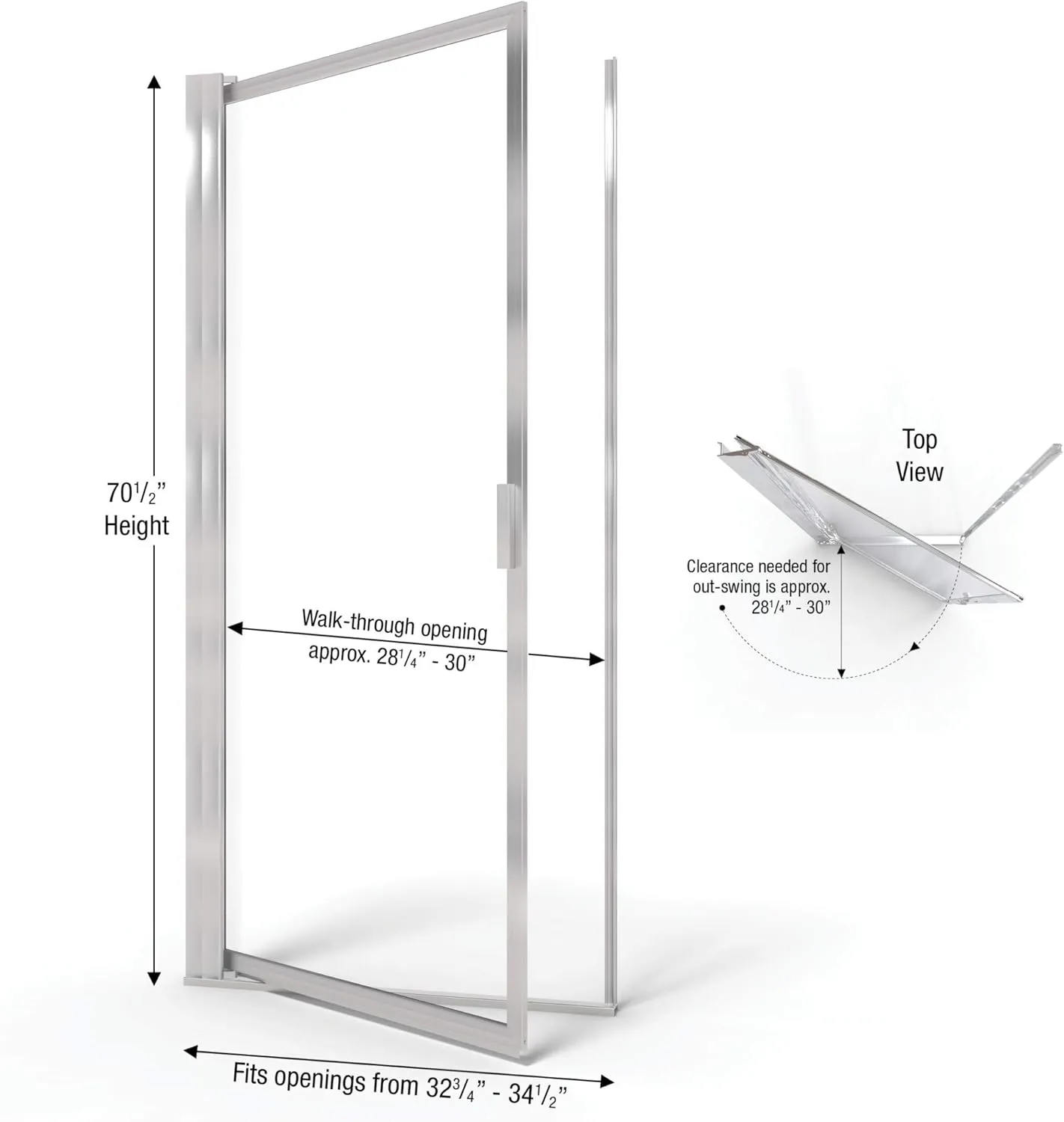 Basco Sopora 32.75- 34.5 in. Width, Pivot Shower Door, AquaGlideXP Clear Glass, Brushed Nickel Finish
