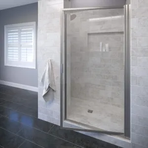 Basco Sopora 32.75- 34.5 in. Width, Pivot Shower Door, AquaGlideXP Clear Glass, Brushed Nickel Finish