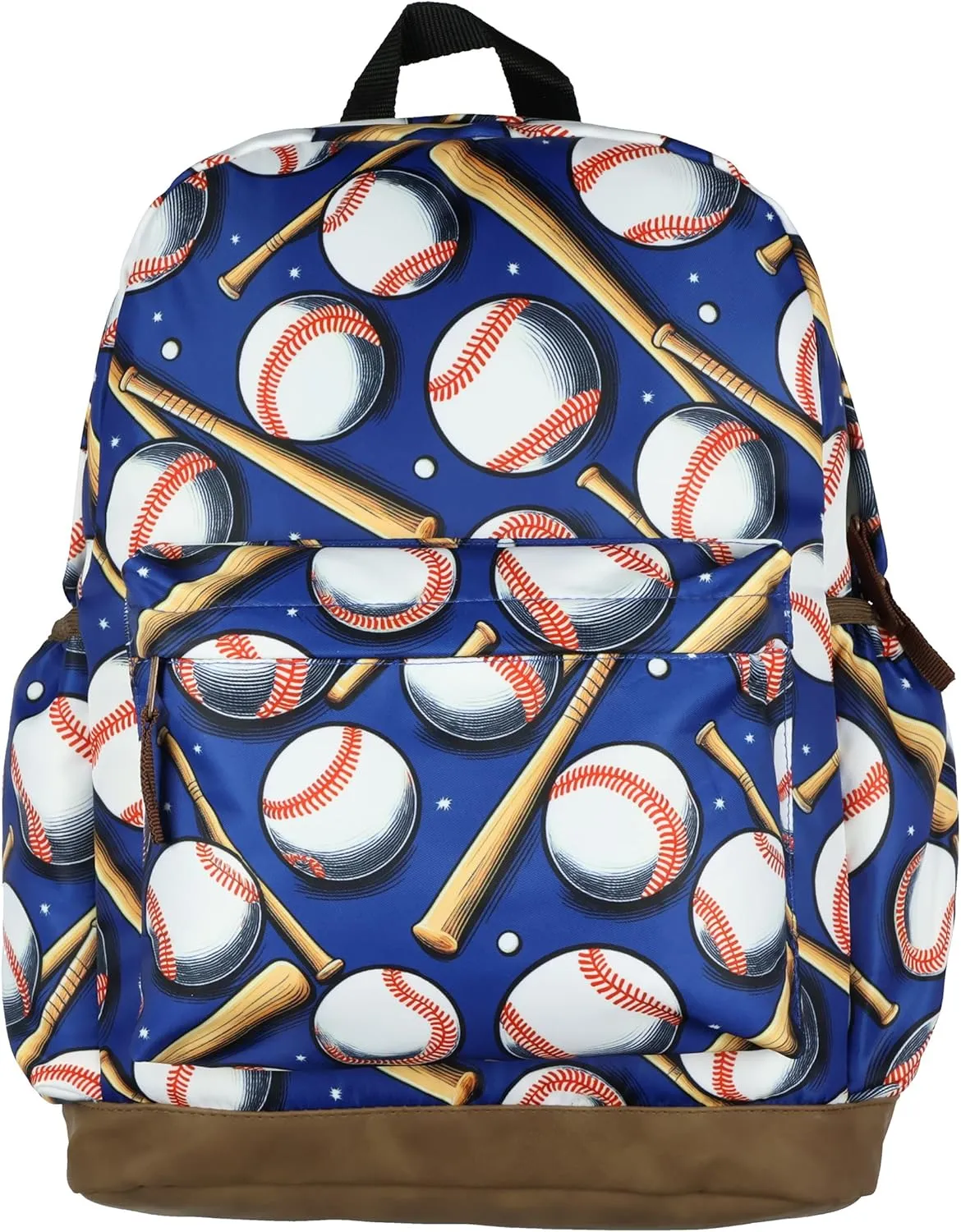 Baseball Sports Kids Backpack - Batter Up! Homerun Boys Cool 16" School Travel Book Bag with Laptop Tech Sleeve and Faux Leather Bottom