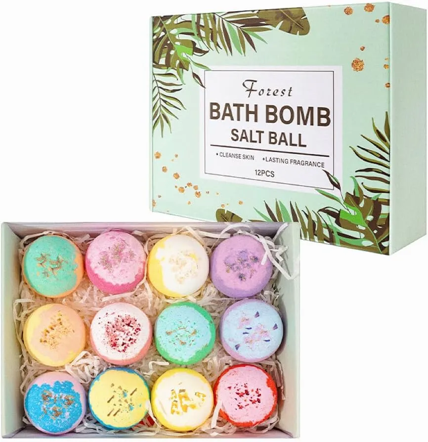Bath Salt Explosion Bath Ball Bath Ball, 12-Pack Handmade Bath Bomb Gift Set, 30oz Bath Bomb Kit, Shea Butter Bath Essential Oil, Jasmine osmanso Gardenia Floral Scent (Green)