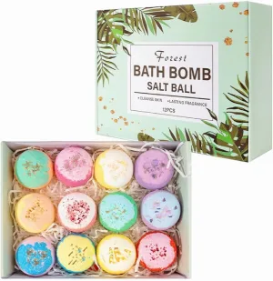 Bath Salt Explosion Bath Ball Bath Ball, 12-Pack Handmade Bath Bomb Gift Set, 30oz Bath Bomb Kit, Shea Butter Bath Essential Oil, Jasmine osmanso Gardenia Floral Scent (Green)