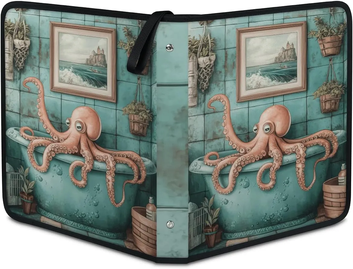 Bathroom Octopus Trading Card Binder 4 Pocket 400 Cards Holder Collector Album with 50 Removable Sleeves Toys Gifts for Boys Girls Bathtub Fish Game Sports Cards