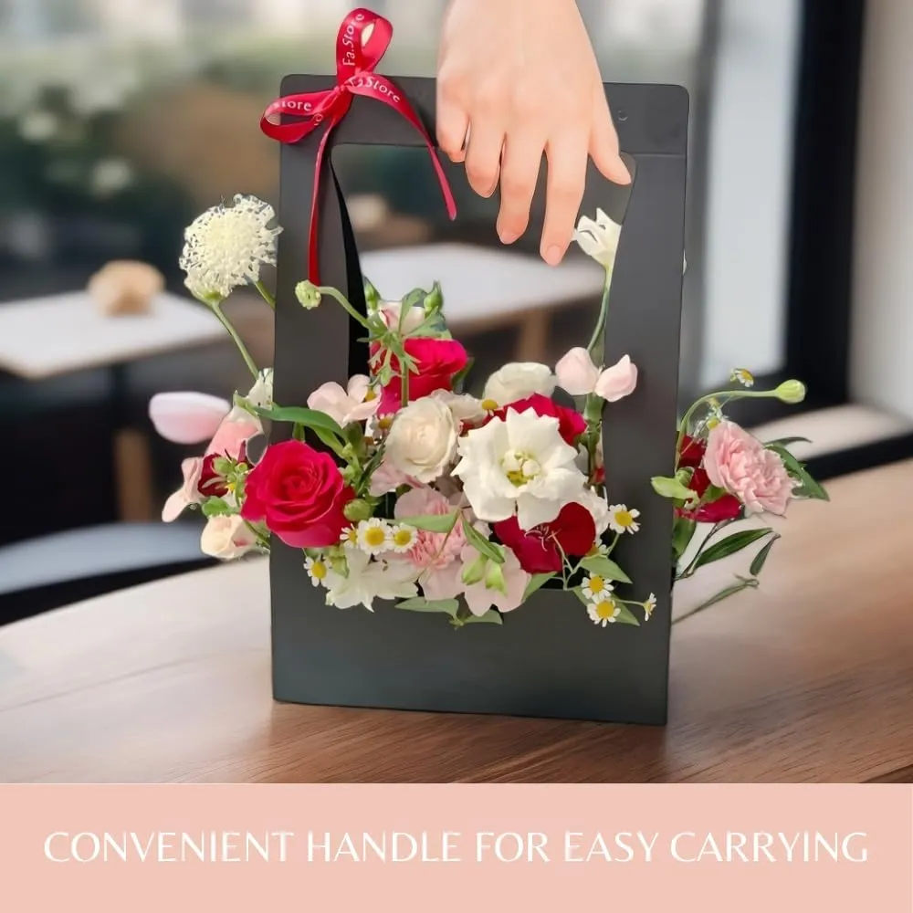 BBJ WRAPS Craft Paper Gift Bags for Flower Bouquet Florist Bouquet Packaging Bag with Handle, 5 Pcs (Black)