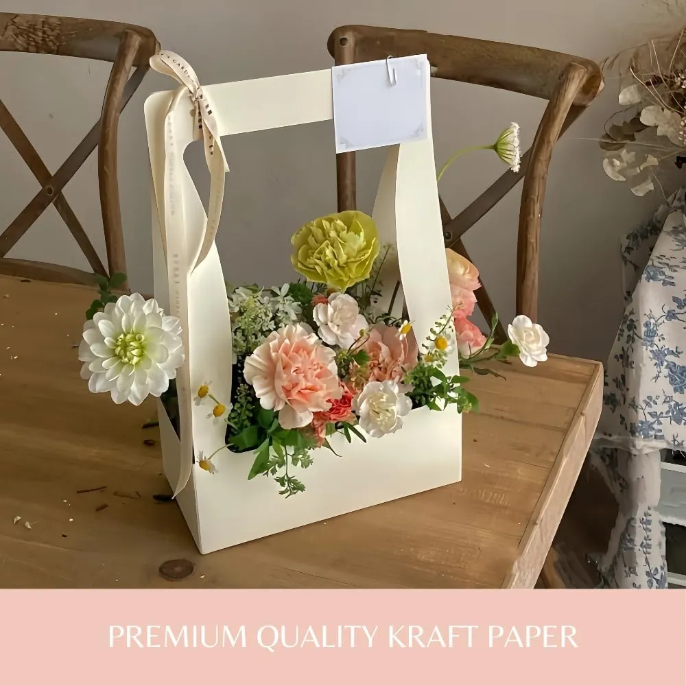 BBJ WRAPS Craft Paper Gift Bags for Flower Bouquet Florist Bouquet Packaging Bag with Handle, 5 Pcs (Black)