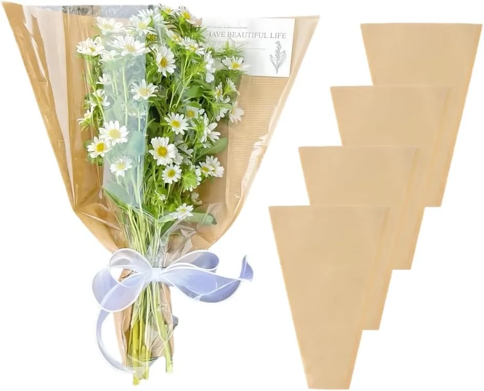 BBJ WRAPS Flower Bouquet Sleeve Clear Cellophane Plastic Packaging Bags-50 Counts