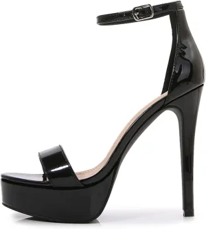 bbruriy Womens Patent Leather Platform High Heels Dress Sandals Stiletto Peep Toe Ankle Strap Wedding Party Evening Bride Shoes 5Inch/13Cm