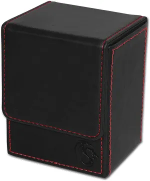 BCW Deck Case LX | Holds 80 Sleeved Gaming Cards | Black Leatherette with Red Stitching | Magnetic Closure | Durable Card Storage for Magic, Pokémon and Star Wars
