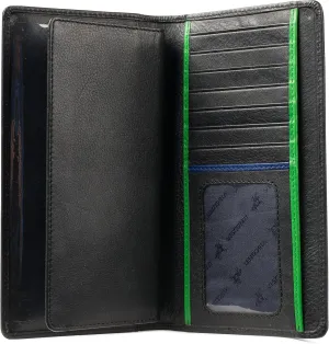 BD16 Black Leather Tall Checkbook Wallet w/Removable Checkbook Holder (Black/Green Multi)