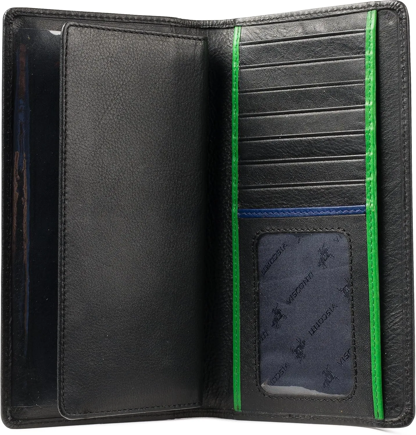 BD16 Black Leather Tall Checkbook Wallet w/Removable Checkbook Holder (Black/Green Multi)