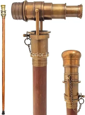 Beautiful Nautical Antique Finish Walking Stick Telescope Collectible Wooden Cane with Brass Telescope Handle Rustic Vintage Home Decor Gifts