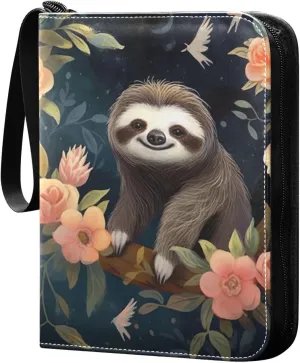 Beautiful Sloth Card Binder 4 Pockets, 400 Pockets Trading Card Binder Removable Card Albums Card Holder for Games, Sports, Football, Baseball Cards