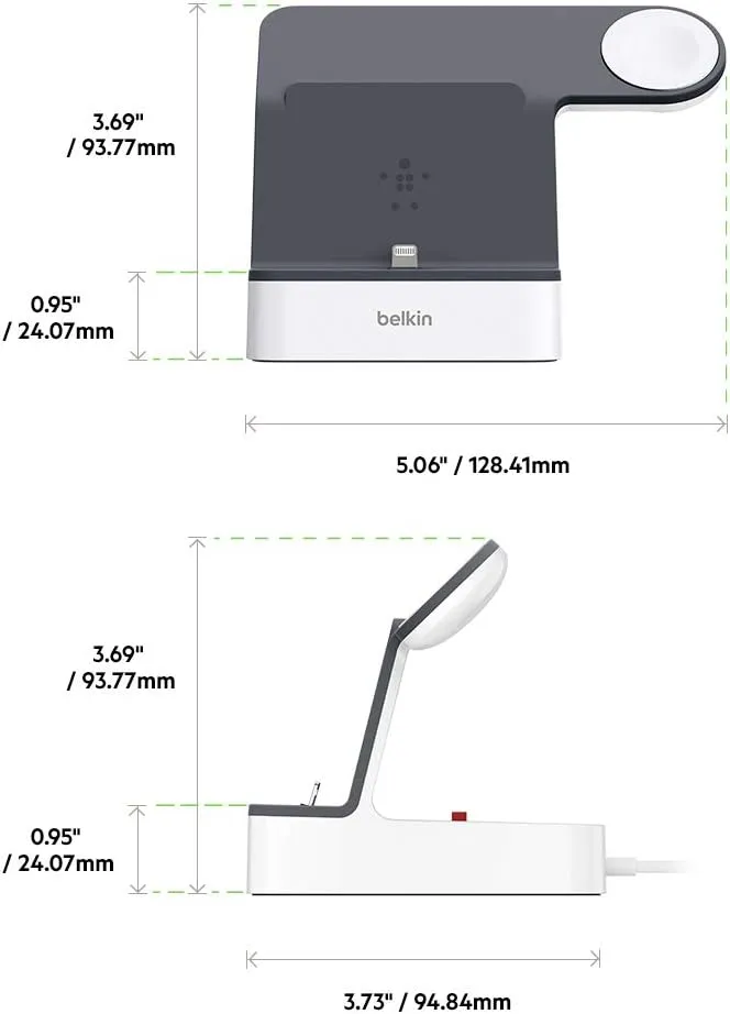 Belkin 2-In-1 Iphone & Apple Watch Charging Dock - Powerhouse Charging Station   Apple Watch Charging Stand - Designed For Iphone 6/7/8/X/Xs/Xr/Xs Max, Apple Watch Series 4, 3, 2, & 1
