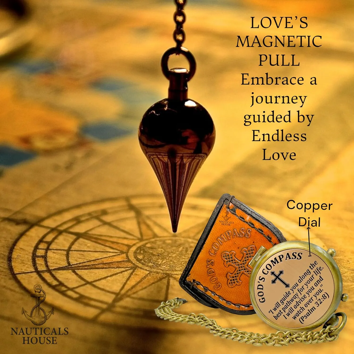 Bible Verse Brass Compass – “I Will Guide You and Watch Over You” (Psalm 32:8) | Christian Gift for Boys, Girls, Teens, Adults | Faith Keepsake for Graduation, Baptism, Confirmation, Prayer Gift
