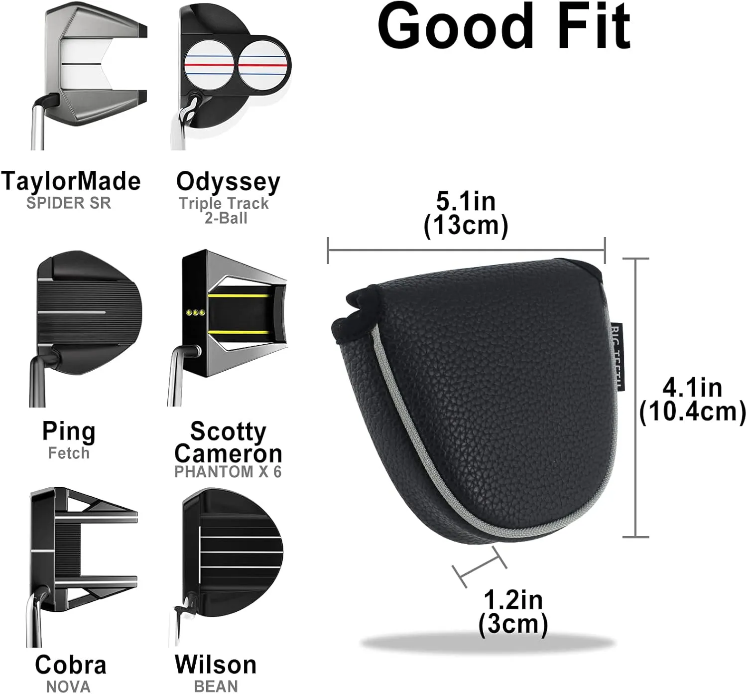 Big Teeth Golf Mallet Putter Cover Headcover Club Protector Magnetic Closure Don't FIT Iron Material Putter for Scotty Cameron Taylormade Odyssey 2 Ball Club