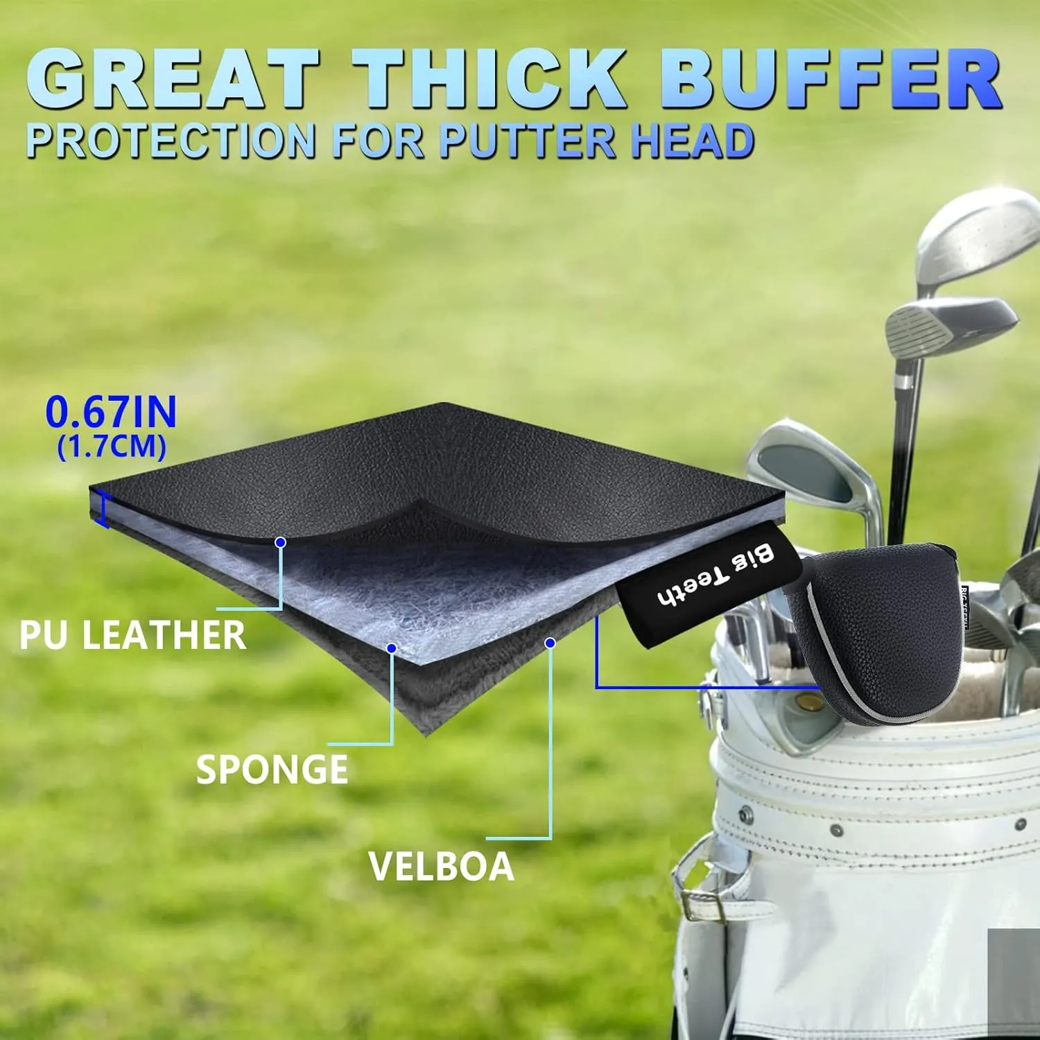 Big Teeth Golf Mallet Putter Cover Headcover Club Protector Magnetic Closure Don't FIT Iron Material Putter for Scotty Cameron Taylormade Odyssey 2 Ball Club