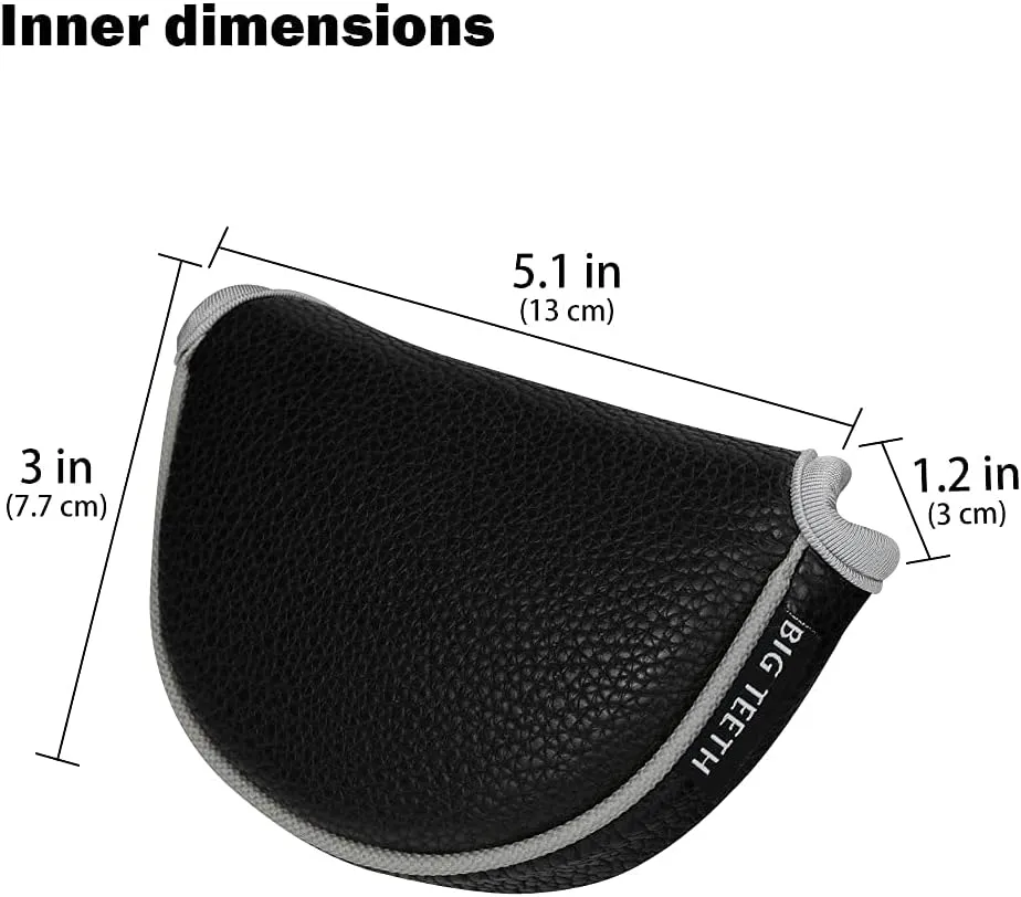 BIG TEETH Small Golf Putter Cover Half Mallet Mini Golf Headcover Club Head Protector Magnetic Closure, Center Shaf & Heel Shafted Putter Headcover for Scotty Cameron Taylormade Odyssey 2 Ball