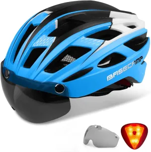 Bike Helmet, Basecamp Bicycle Helmet with Rear Light & Detachable Magnetic Goggles Lightweight Cycling Helmet Adjustable for Adult Men Women Mountain & Road (BC-069)