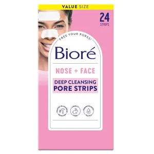 Bioré Nose Face Blackhead Remover Strips, Deep Cleansing Strips for Nose, Chin, or Forehead, Instant Blackhead Removal and Pore Unclogging, Oil-free, Non-Comedogenic Use, Value Size 24 Count