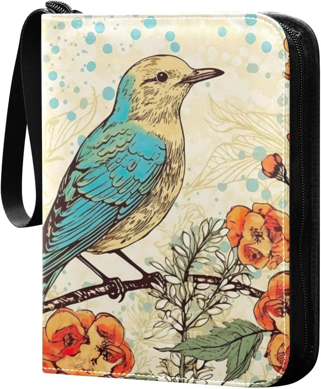Bird Painting Design Card Binder 4 Pockets, 400 Pockets Trading Card Binder Removable Card Albums Card Holder for Games, Sports, Football, Baseball Cards