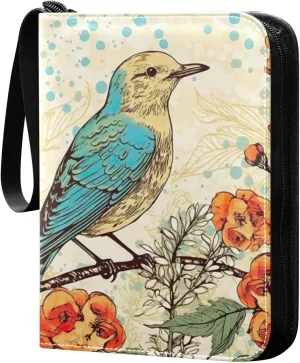 Bird Painting Design Card Binder 4 Pockets, 400 Pockets Trading Card Binder Removable Card Albums Card Holder for Games, Sports, Football, Baseball Cards