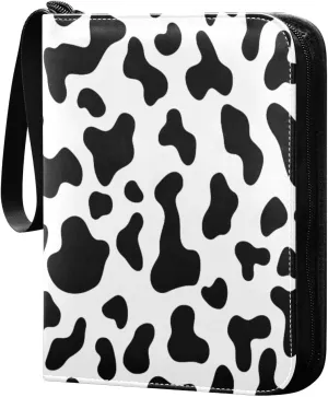 Black Cow Pattern Card Binder 4 Pockets, 400 Pockets Trading Card Binder Removable Card Albums Card Holder for Games, Sports, Football, Baseball Cards