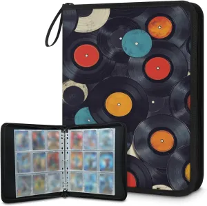 Black Records Trading Card Binder 4 Pocket 400 Cards Holder Collector Album with 50 Removable Sleeves Toys Gifts for Boys Girls Colorful CD Game Sports Cards