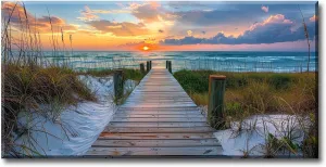 BLINFEIRU Coastal Beach Canvas Wall Art - Beach Path Pictures Wall Decor Large Ocean Seascape Art Prints Sunset Nature Landscape Paintings for Living Room Bedroom Decorations Framed Artwork 20"x40"