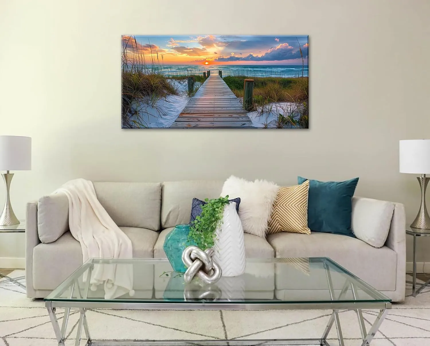 BLINFEIRU Coastal Beach Canvas Wall Art - Beach Path Pictures Wall Decor Large Ocean Seascape Art Prints Sunset Nature Landscape Paintings for Living Room Bedroom Decorations Framed Artwork 20"x40"
