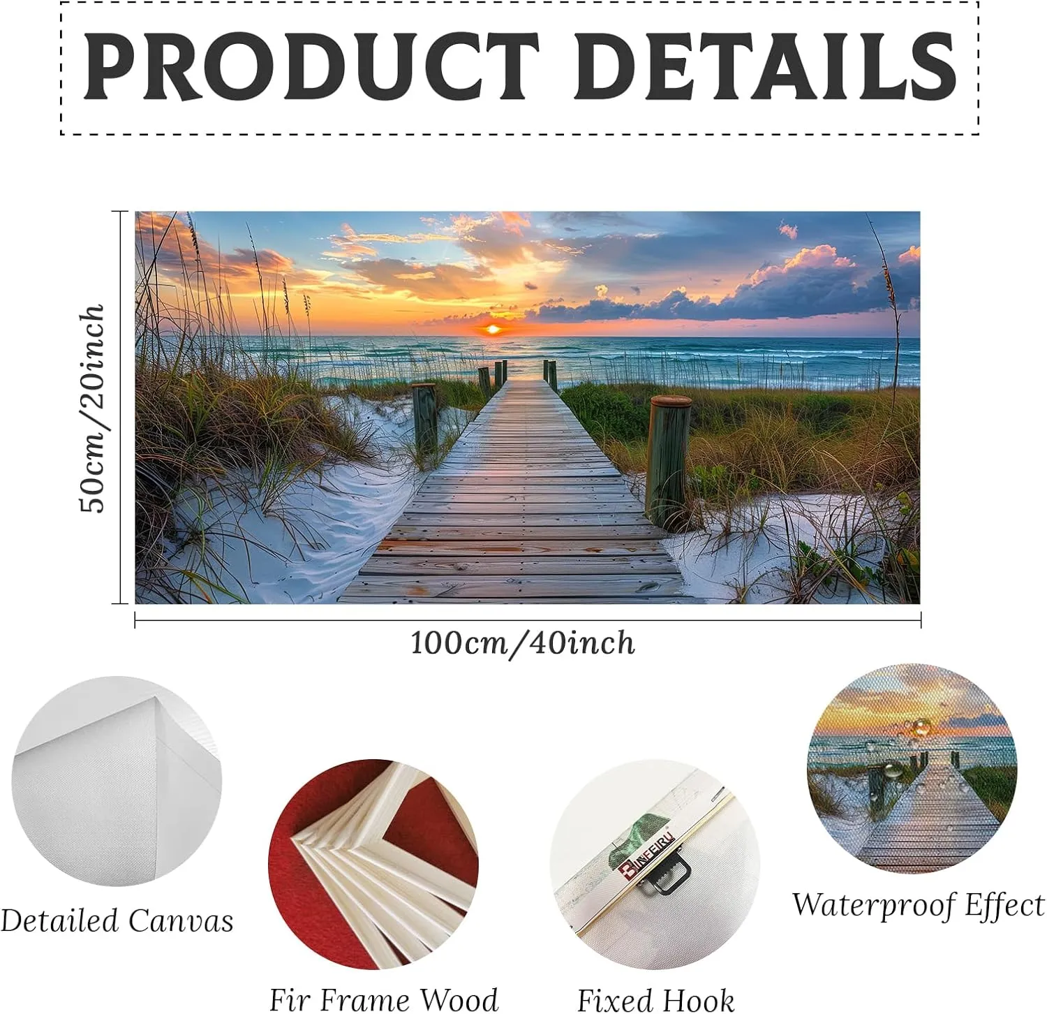 BLINFEIRU Coastal Beach Canvas Wall Art - Beach Path Pictures Wall Decor Large Ocean Seascape Art Prints Sunset Nature Landscape Paintings for Living Room Bedroom Decorations Framed Artwork 20"x40"