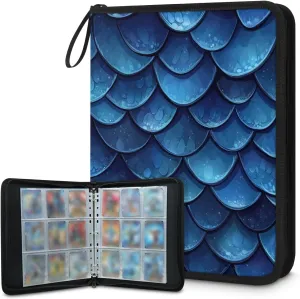 Blue Fish Scales Trading Card Binder 9 Pocket 900 Cards Holder Collector Album with 50 Removable Sleeves Toys Gifts for Boys Girls Sea Mermaid Game Sports Cards