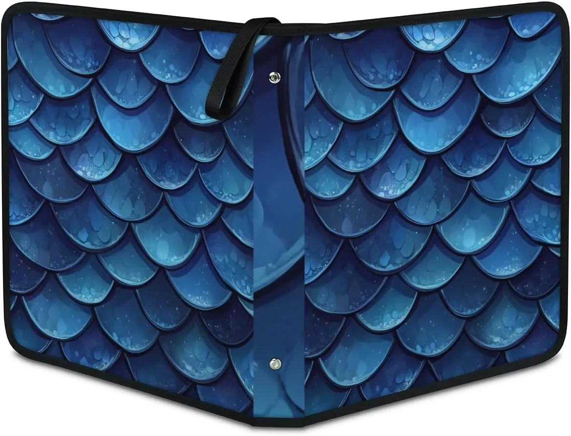 Blue Fish Scales Trading Card Binder 9 Pocket 900 Cards Holder Collector Album with 50 Removable Sleeves Toys Gifts for Boys Girls Sea Mermaid Game Sports Cards