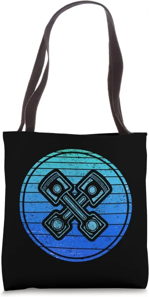 Blue retro circle with motor piston for proud mechanics Tote Bag