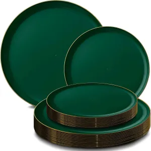 Bluesky Edge Collection Emerald Green Combo Plastic Plates with Gold Rim - 8" & 10" (Pack of 20) - Stunning & Design - Perfect for Weddings, Parties & Special Occasions