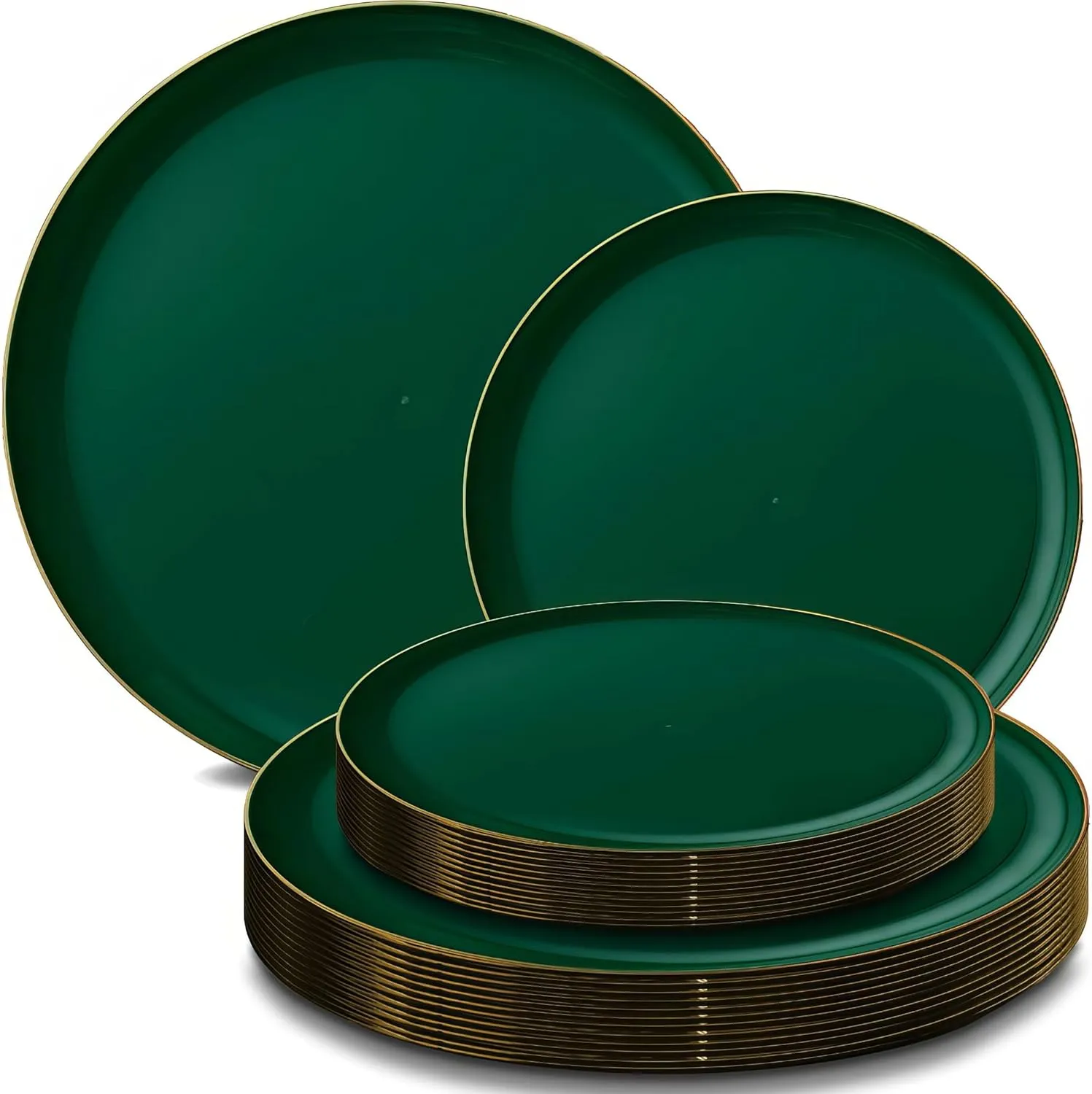 Bluesky Edge Collection Emerald Green Combo Plastic Plates with Gold Rim - 8" & 10" (Pack of 20) - Stunning & Design - Perfect for Weddings, Parties & Special Occasions