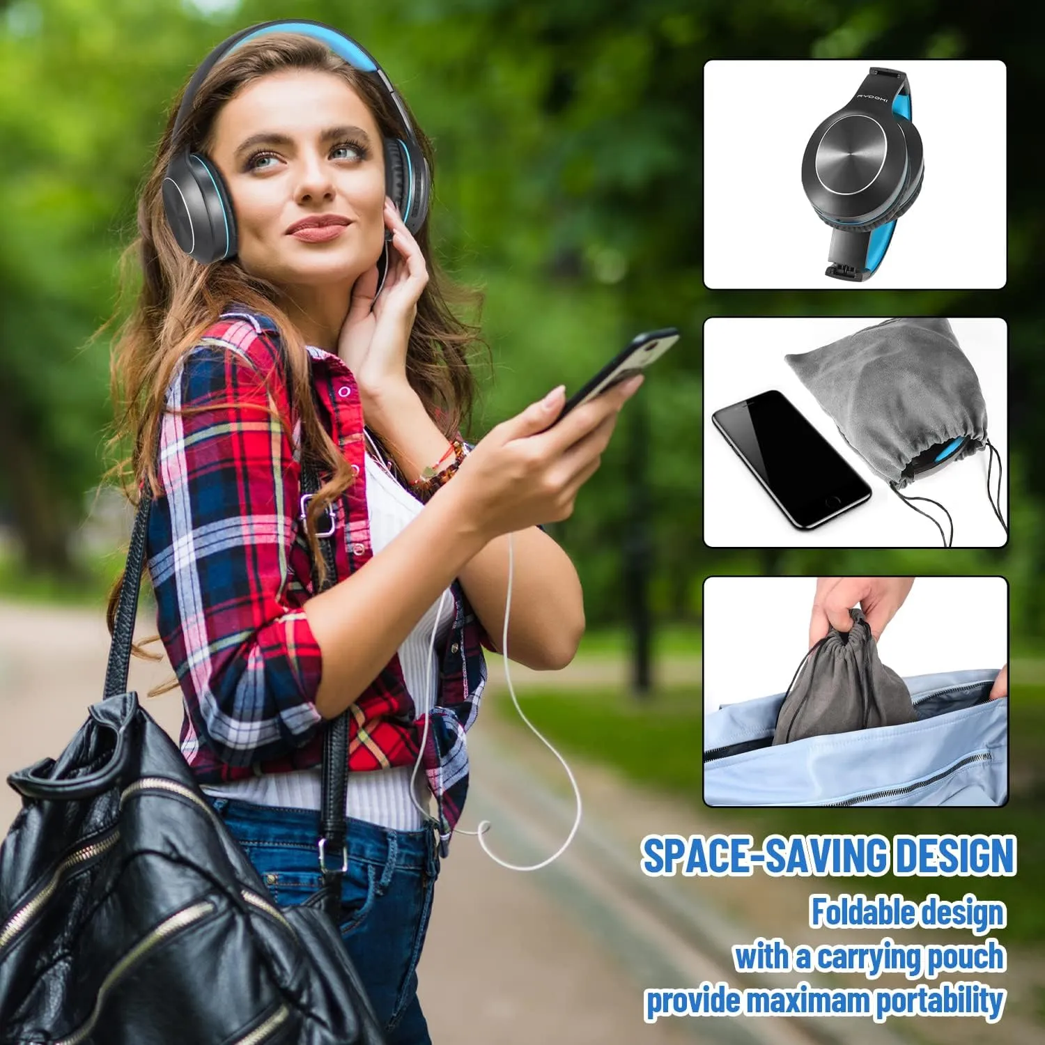 Bluetooth Headphones Over Ear, 68H Playtime 3 EQ Music Modes Wireless Headphones with Microphone/Deep Bass, Foldable Lightweight Headset for PC Home Travel Office(Black Blue)