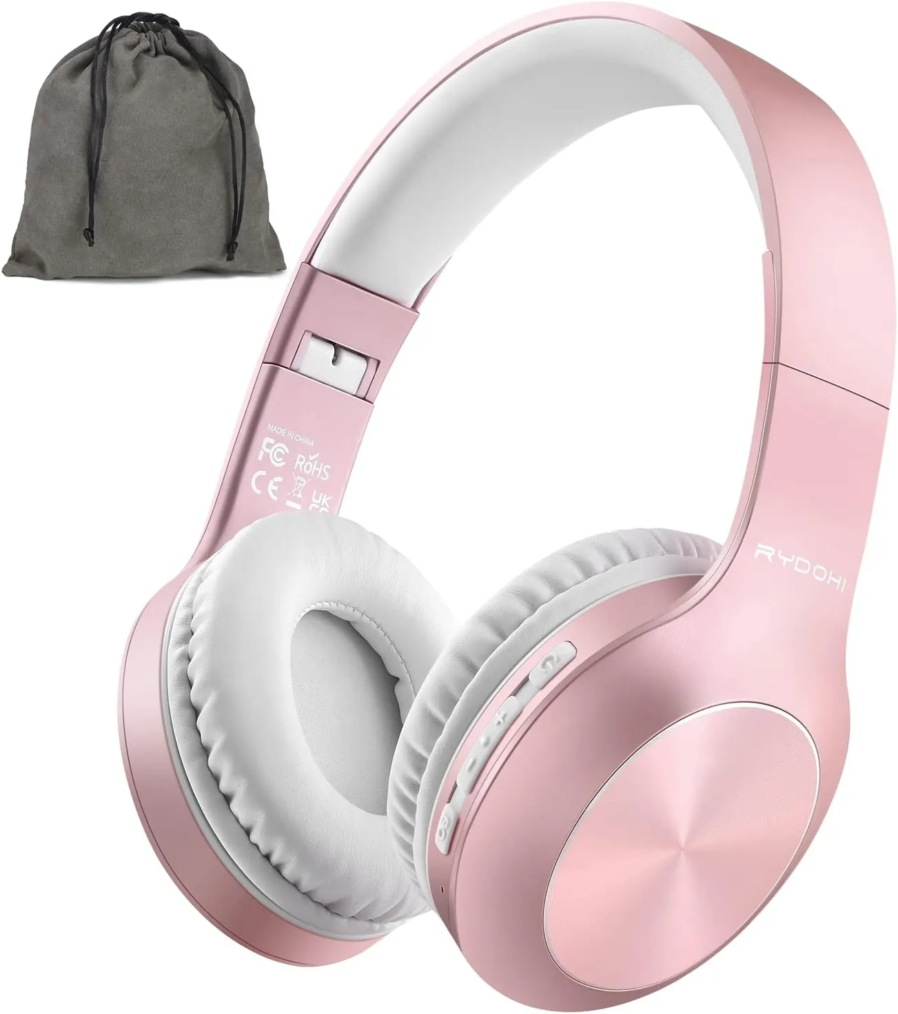 Bluetooth Headphones Over Ear, 68H Playtime and 3 EQ Music Modes Wireless Headphones with Microphone/Deep Bass, HiFi Stereo Foldable Lightweight Headset for PC Home Travel Office (Rose Gold)