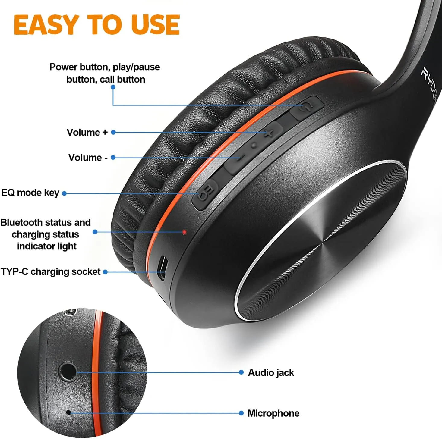 Bluetooth Headphones Over Ear, 68H Playtime and 3 EQ Music Modes Wireless Headphones with Microphone/Deep Bass, HiFi Stereo Foldable Lightweight Headset for PC Home Travel Office