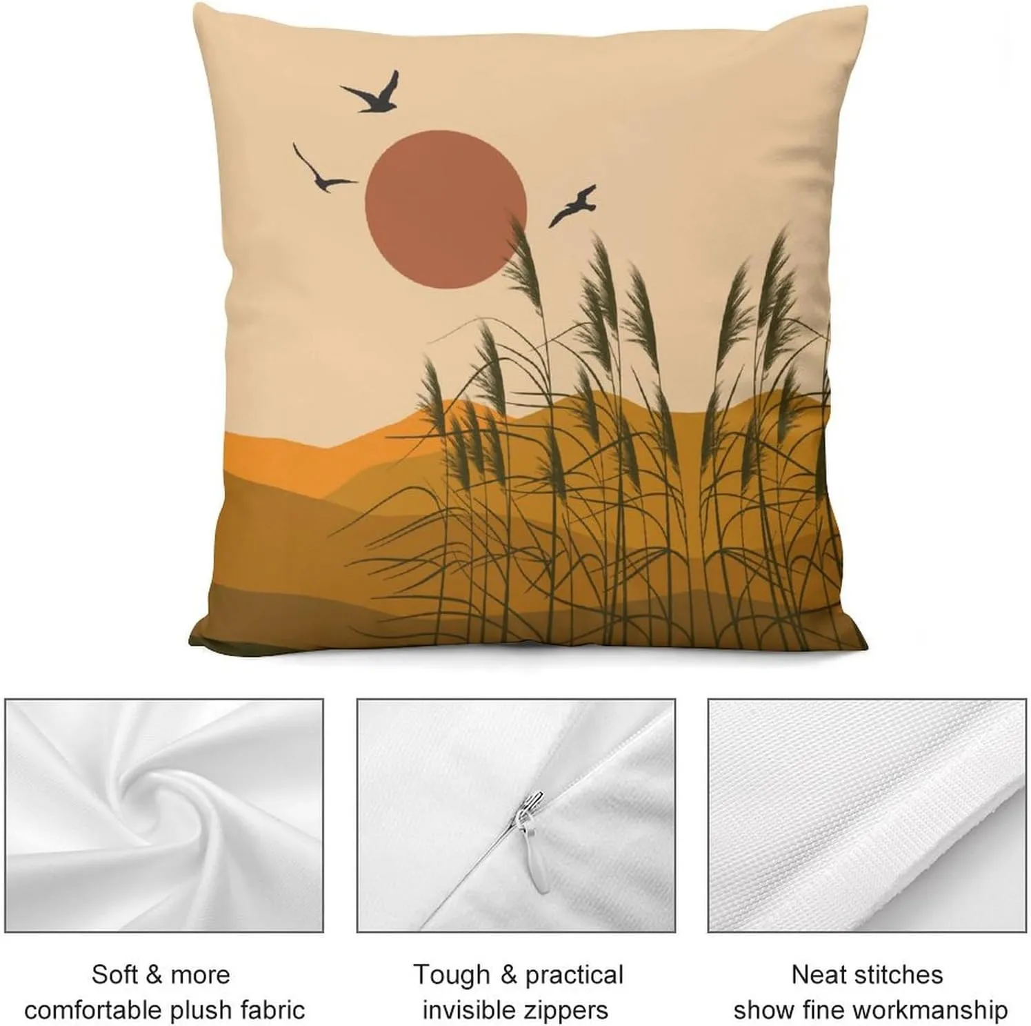 Boho Pillow Covers Set of 2,Mid Century Modern Aesthetic Mountains Sunset Nature Throw Pillow Covers 16x16 Inches Cotton Square Pillow Protectors for Couch Bed Living Room Outdoor Decor 16 "x16