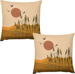 Boho Pillow Covers Set of 2,Mid Century Modern Aesthetic Mountains Sunset Nature Throw Pillow Covers 16x16 Inches Cotton Square Pillow Protectors for Couch Bed Living Room Outdoor Decor 16 "x16