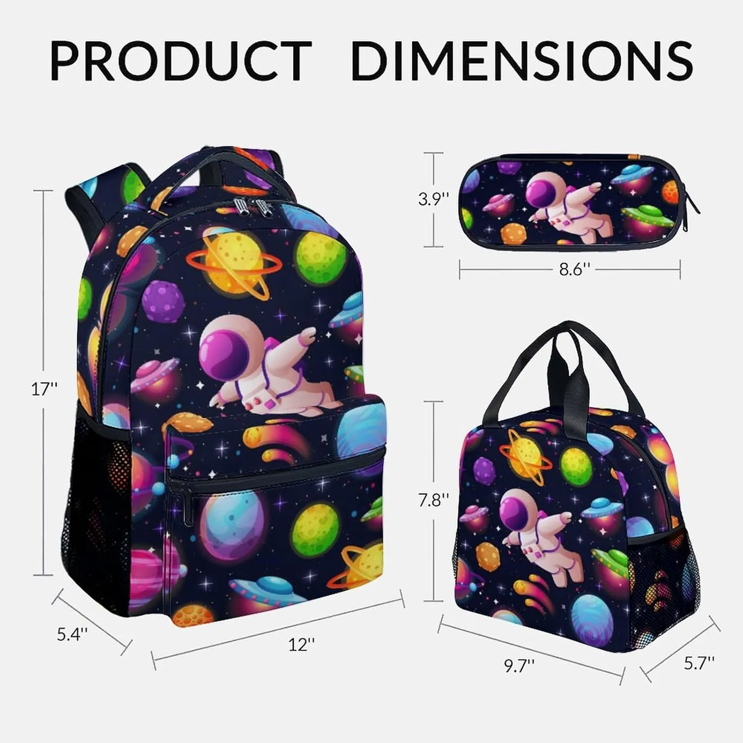 Boys Backpack with Lunch Box Combo, Planet Backpack Kids Bookbag for Primary Elementary School, Cute, Colorful, Adjustable Straps, Durable School Bag with Pencil Cases