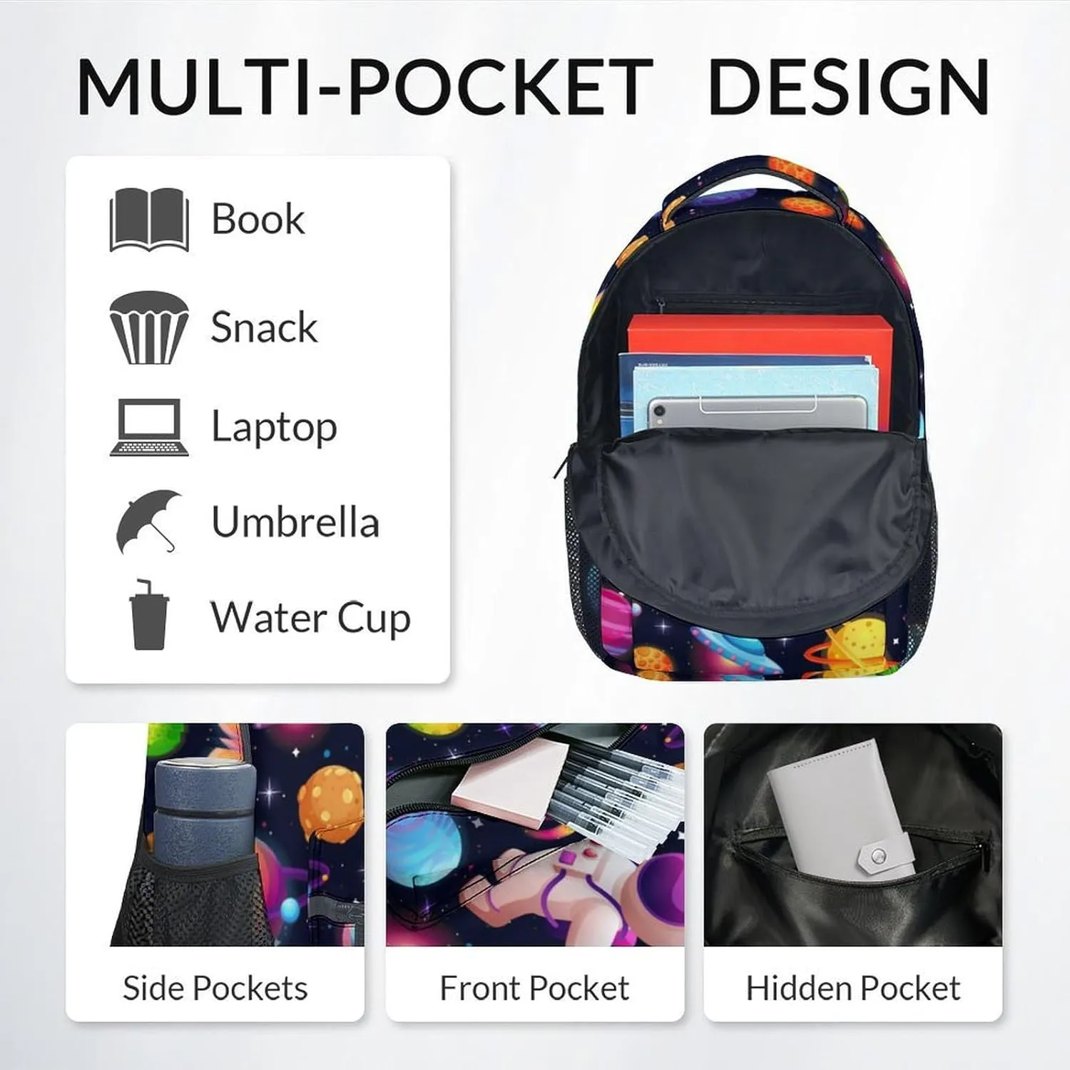 Boys Backpack with Lunch Box Combo, Planet Backpack Kids Bookbag for Primary Elementary School, Cute, Colorful, Adjustable Straps, Durable School Bag with Pencil Cases