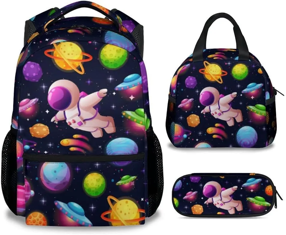 Boys Backpack with Lunch Box Combo, Planet Backpack Kids Bookbag for Primary Elementary School, Cute, Colorful, Adjustable Straps, Durable School Bag with Pencil Cases