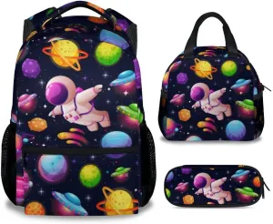 Boys Backpack with Lunch Box Combo, Planet Backpack Kids Bookbag for Primary Elementary School, Cute, Colorful, Adjustable Straps, Durable School Bag with Pencil Cases