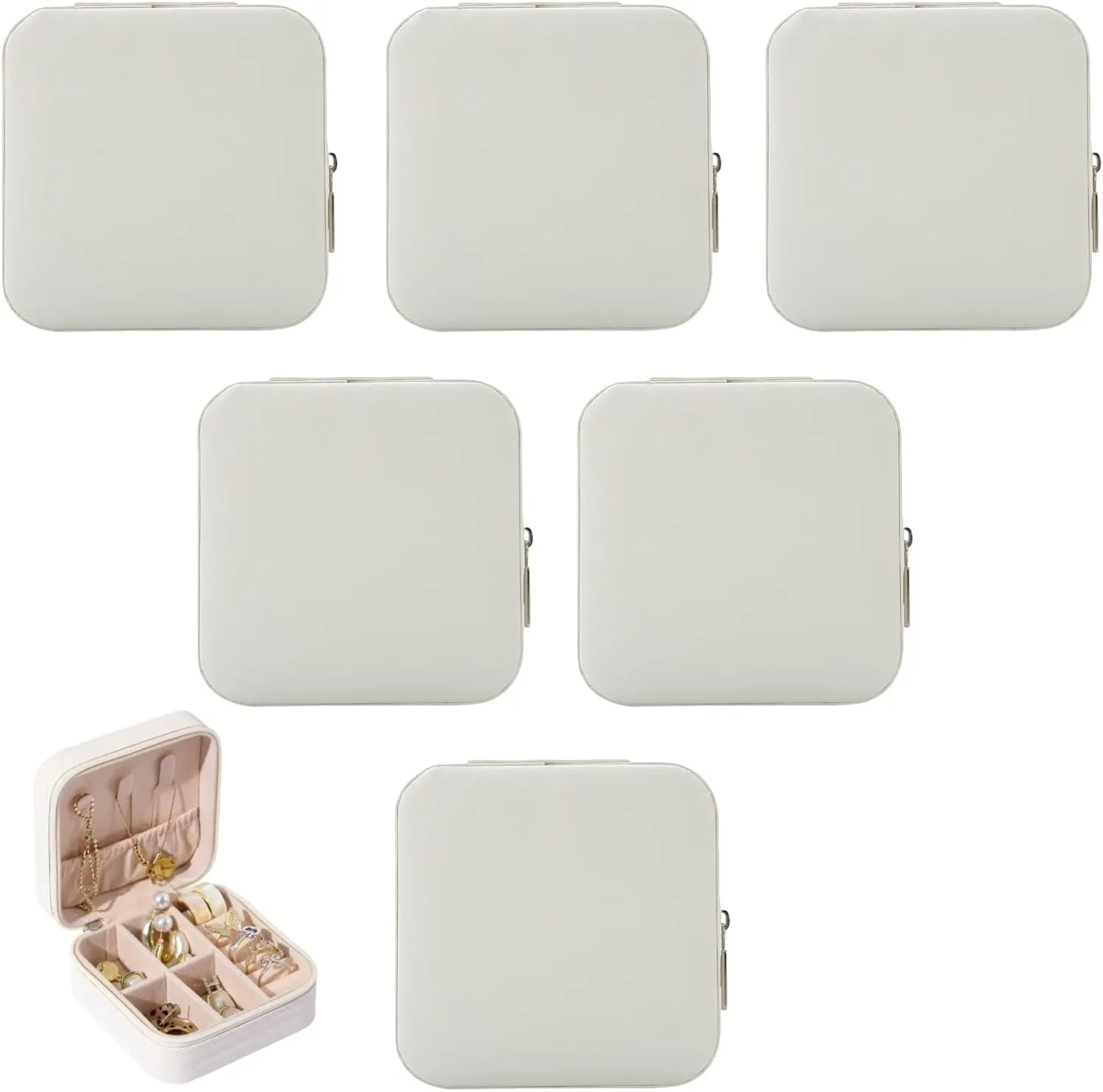 Bridesmaid Proposal Gifts Travel Jewelry Case Bachelorette Party Favors Small Jewelry Box Bridesmaid Gift Organizer Storage Box (6, White)