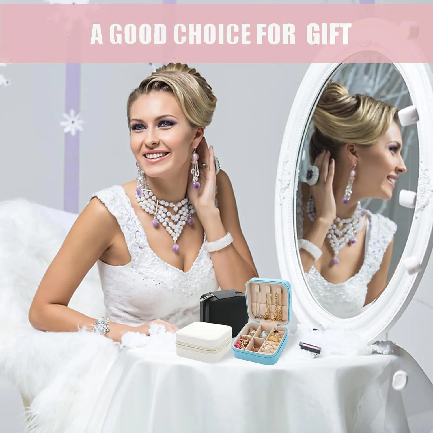 Bridesmaid Proposal Gifts Travel Jewelry Case Bachelorette Party Favors Small Jewelry Box Bridesmaid Gift Organizer Storage Box (6, White)