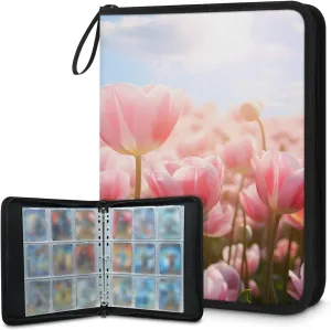 Bright Tulips 3 Ring Trading Zipper Binder Strap, Trading Card Binder 9 Pocket, 900 Pockets Card Holder with 50 Removable Sleeves for Game Cards